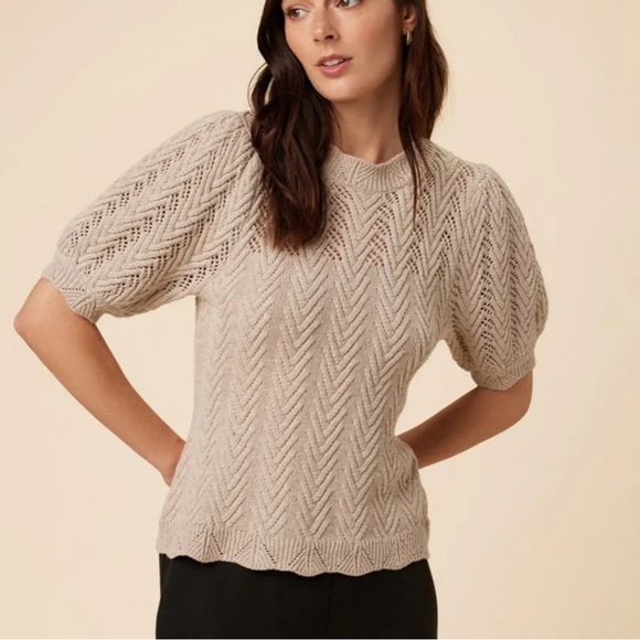 Amour Vert Sweaters - Amour Vert Denise Crochet Top in Oat